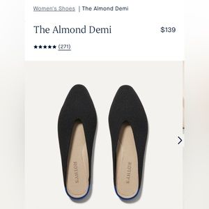 Rothy’s almond Demi - size 8 - black- brand new-never worn